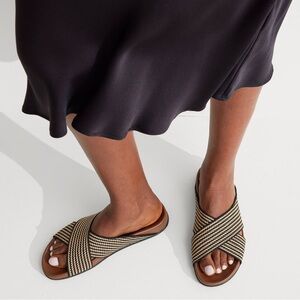 Rothy's Black and Tan Woven Sandals